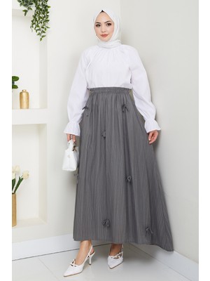 inStyle Fiyonk Detay Beli Lastikli Antrasit Etek