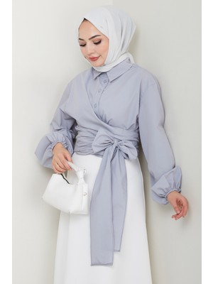 inStyle Poplin Bağlamalı Gömlek Gri