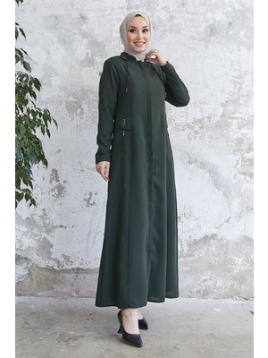 inStyle Elena Beli Detay Kapüşonlu Haki Ferace