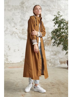 inStyle Çizgi Desen Trençkot - Taba