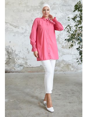 inStyle Reya Kolu Büzgü Gömlek - Fuşya