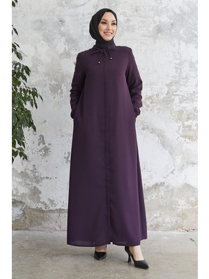 inStyle Yakası Bağcıklı Gizli Patlı Mürdüm Ferace