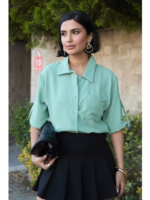 inStyle Tek Cepli Kısa Kollu Gömlek Fıstık Yeşili
