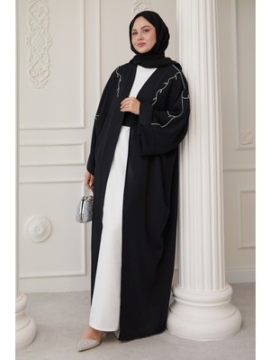 inStyle Sarmaşık Desen Taşlı Elbiseli Abaya Siyah