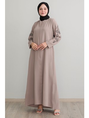 inStyle Kolları Yaprak Incili Bej Ferace