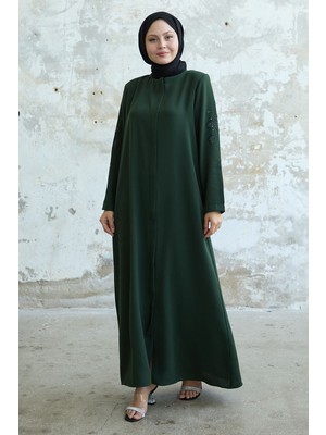 inStyle Kolları Yaprak Incili Haki Ferace