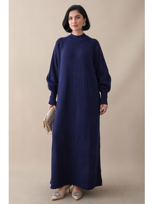 inStyle Uzun Balon Kol Lacivert Triko Elbise