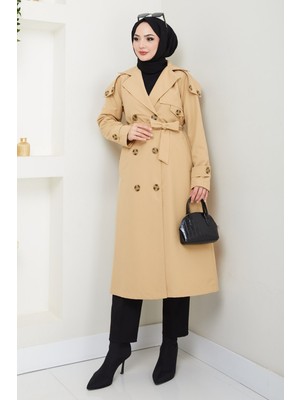 inStyle Omuzları Apolet Detaylı Astarlı Camel Trençkot