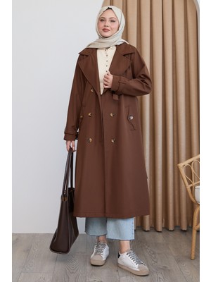 inStyle Kruvaze Yaka Kuşaklı Astarlı Acı Kahve Trençkot