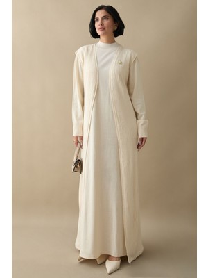 inStyle Broş Detay Yelekli Ekru Triko Takım