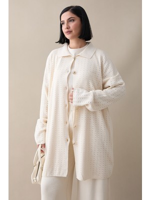 inStyle Düğmeli Üçlü Ekru Triko Takım