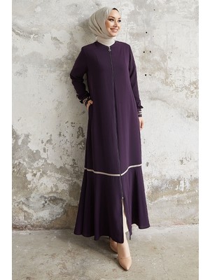 inStyle Hazel Şerit Desen Ribanalı Mor Ferace