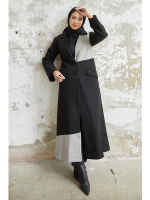 inStyle Ferisa Çift Renk Astarlı Kaşe Kaban - Siyah \ Gri