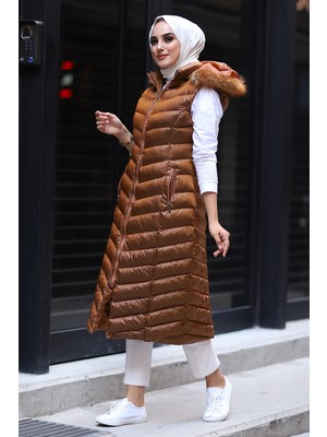 inStyle Içi Dolgu Uzun Yelek - Bronz