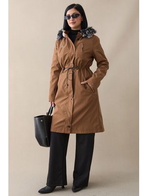 inStyle Fermuar Detay Kürklü Kaban - Kahverengi