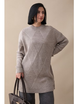 inStyle Kabartma Çizgili Desen Vizon Triko Tunik