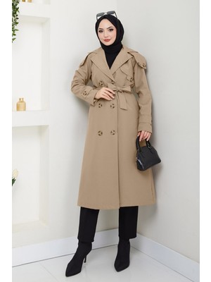 inStyle Omuzları Apolet Detaylı Astarlı Sütlü Kahve Trençkot