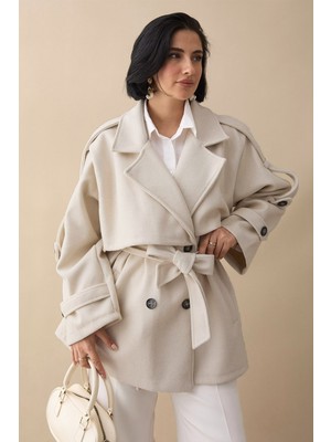 inStyle Oversize Kaşe Kumaş Astarsız Taş Kısa Kaban