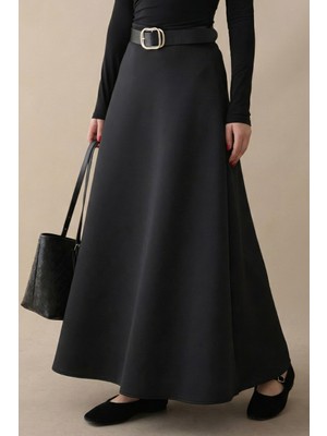 inStyle Kloş Beli Lastikli Scuba Siyah Etek