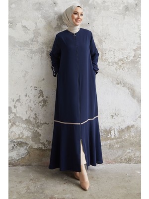 inStyle Hazel Şerit Desen Ribanalı Lacivert Ferace