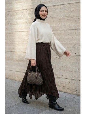 inStyle Asimetrik Kahverengi Tül Etek