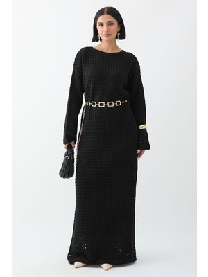 inStyle Ajurlu Siyah Triko Elbise