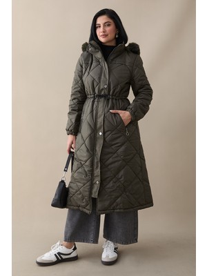 inStyle Beli Büzgülü Kapitone Mont Haki