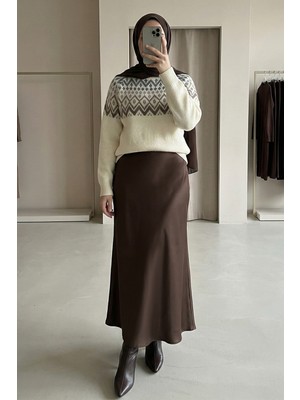 inStyle Saten Kahverengi Kloş Etek