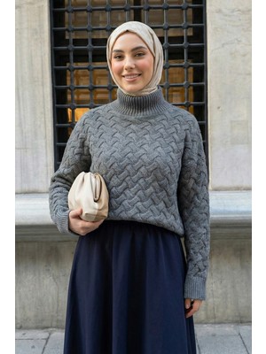 inStyle Örgülü Gri Balıkçı Yaka Triko Kazak