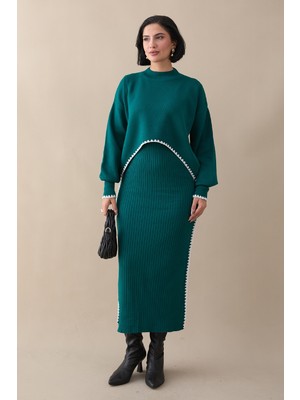 inStyle Boydan Biyeli Ikili Zümrüt Yeşili Triko Takım