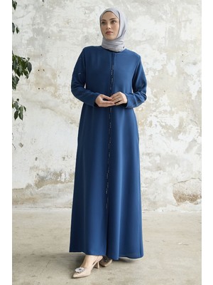inStyle Sıralı Taş Nakışlı Indigo Ferace