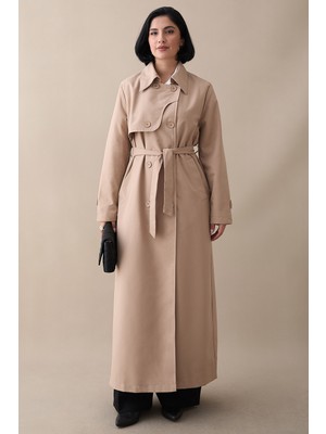 inStyle Kapak Detay Uzun Astarlı Sütlü Kahve Trençkot