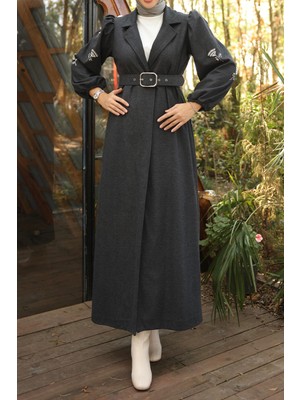 inStyle Boncuk Işlemeli Kemerli Antrasit Kap