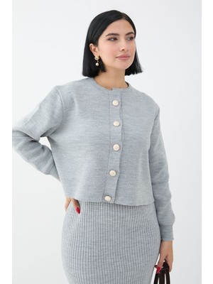 inStyle Hırkalı Fitilli Ikili Gri Triko Takım