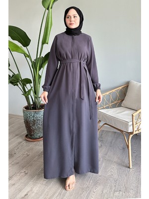 inStyle Kemerli Petek Kumaş Antrasit Ferace