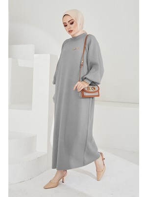 inStyle Mina Balon Kol Triko Elbise - Gri