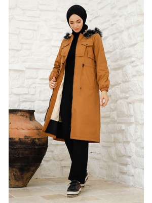 inStyle Kesik Ön Cep Detay Içi Kürklü Kaban - Taba