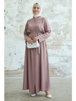 inStyle Salvia Salaş Kol Biye Desenli Pudra Ferace