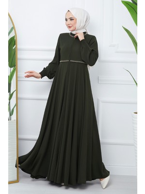 inStyle Nakışlı Mevlana Kumaş Haki Ferace