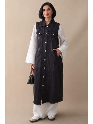 inStyle Eskitme Detay Siyah Kot Yelek