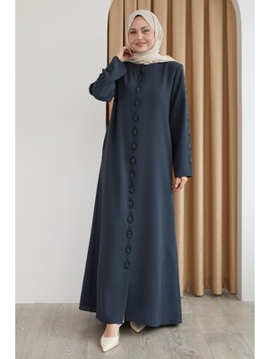 inStyle Damla Taş Desenli Antrasit Ferace