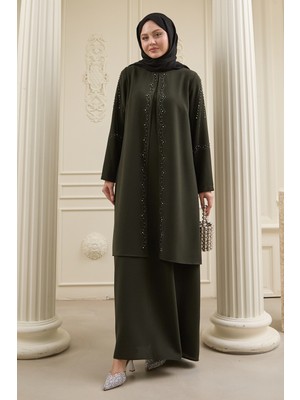 inStyle Incili Parça Detay Haki Abaya