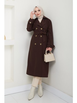 inStyle Taşlı Toka Detaylı Astarlı Acı Kahve Trençkot