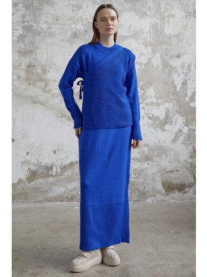 inStyle Bağlamalı Süveterli Triko Elbise - Saks Mavisi