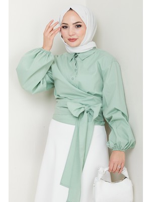 inStyle Poplin Bağlamalı Gömlek Mint Yeşili