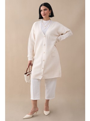 inStyle Basic Fitilli Beyaz Triko Hırka