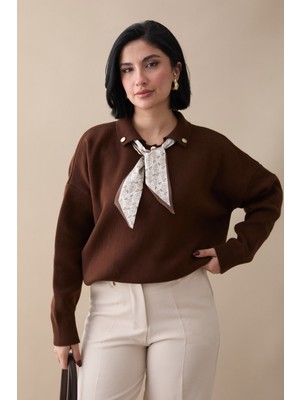 inStyle Fularlı Triko Acı Kahve Tunik