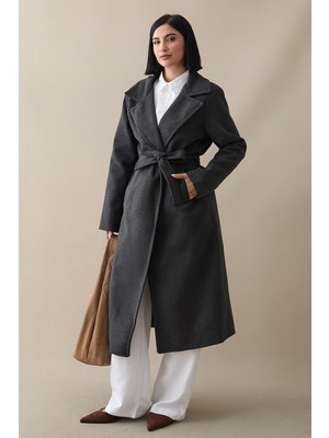 inStyle Henry Kruvaze Yaka Kaşe Kaban Antrasit Renkli Kadınlar İçin Şık Tasarım