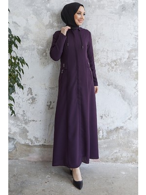 inStyle Elena Beli Detay Kapüşonlu Mürdüm Ferace