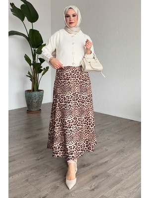 inStyle Leopar Desen Beli Lastikli Bej Etek